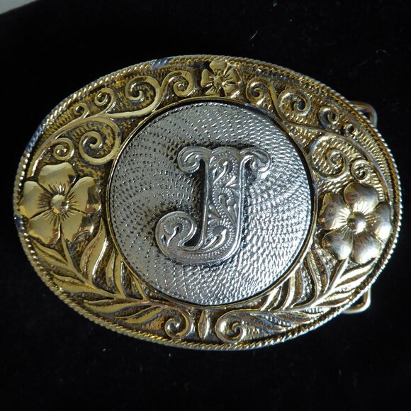 VINTAGE INITIAL MONOGRAM J WESTERN METAL BELT BUCKLE (PRE-OWNED) - Picture 4 of 9